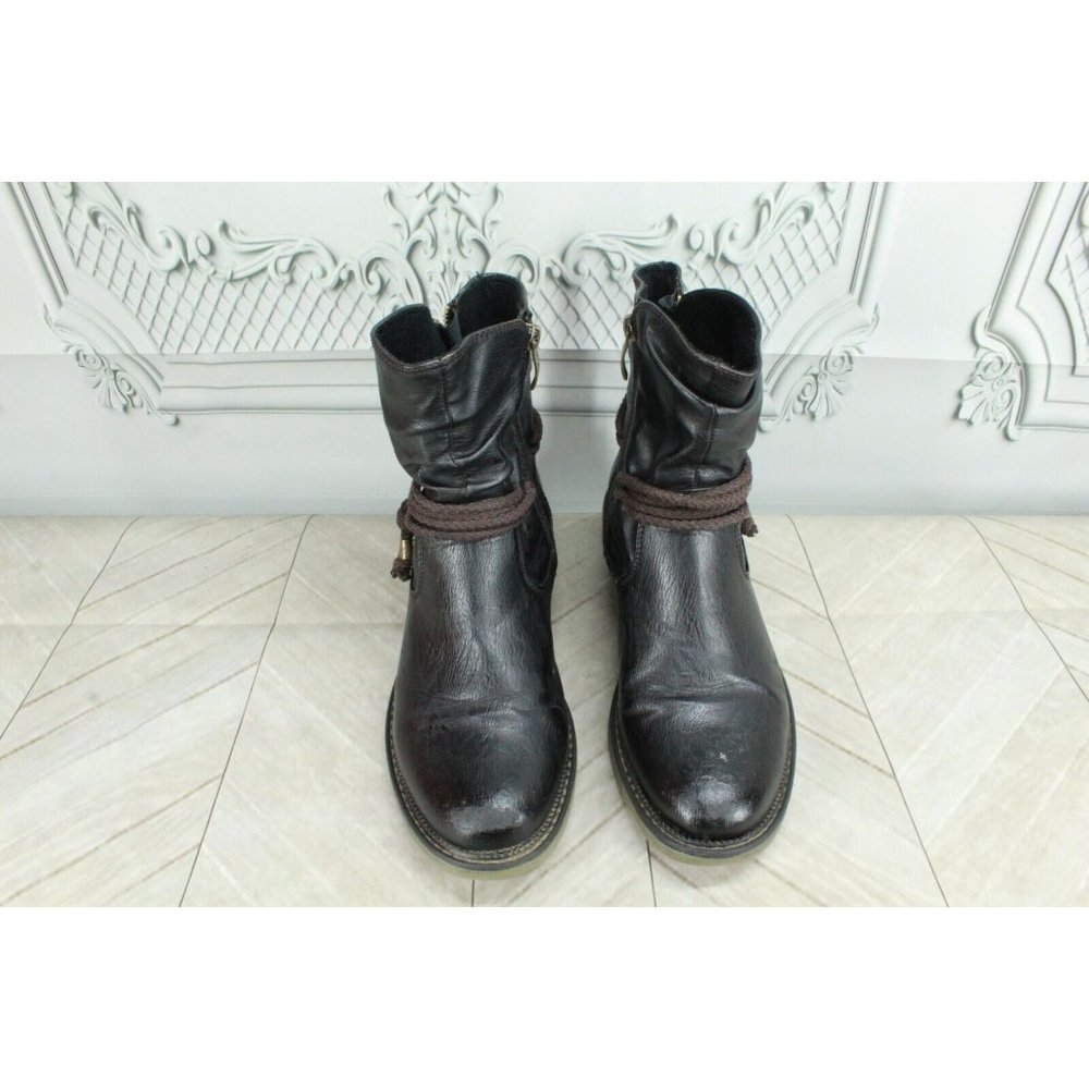 Relife Black Leather Side Zip Pull-on Casual Ankle Booties Size 7 - Picture 5 of 10